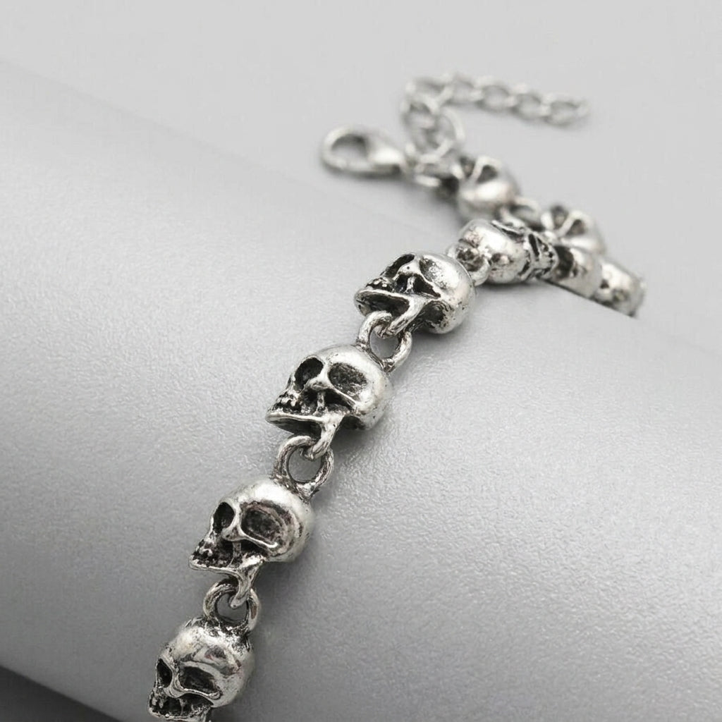 Silver Skull Link Chain Bracelet