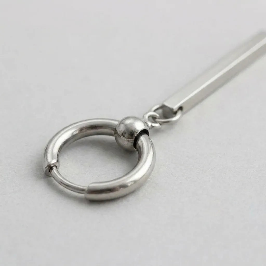 Silver Bar Drop Hoop Earrings