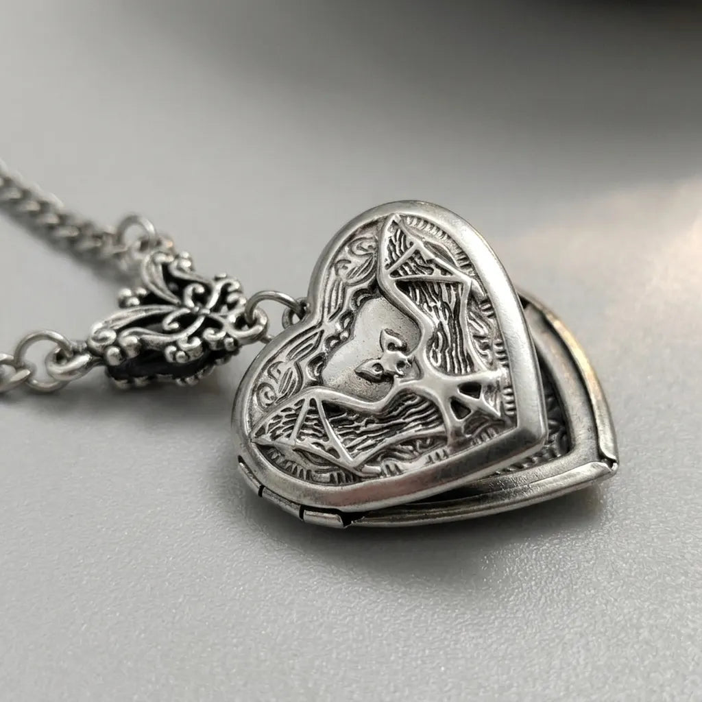 Gothic Bat Heart Locket Necklace