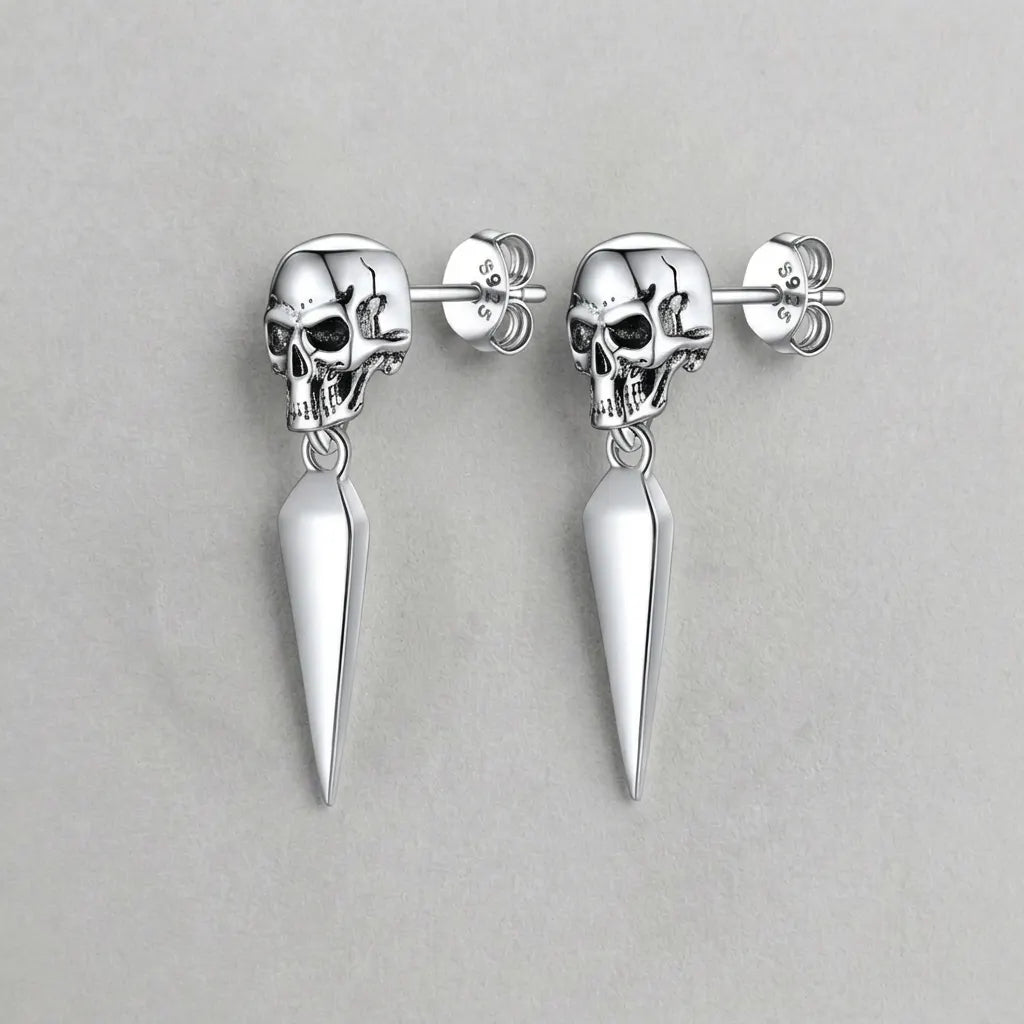 Gothic Skull Spike Drop Stud Earrings