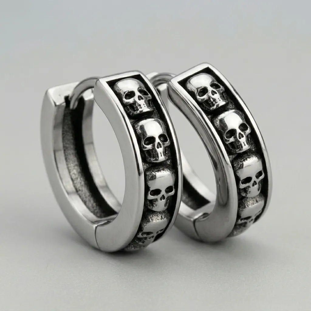 Skull Eternity Huggie Hoop Earrings