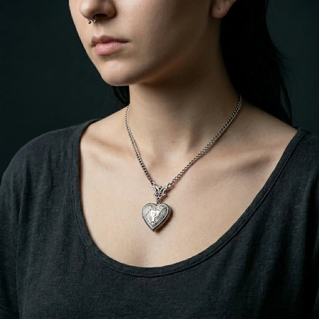 Gothic Bat Heart Locket Necklace