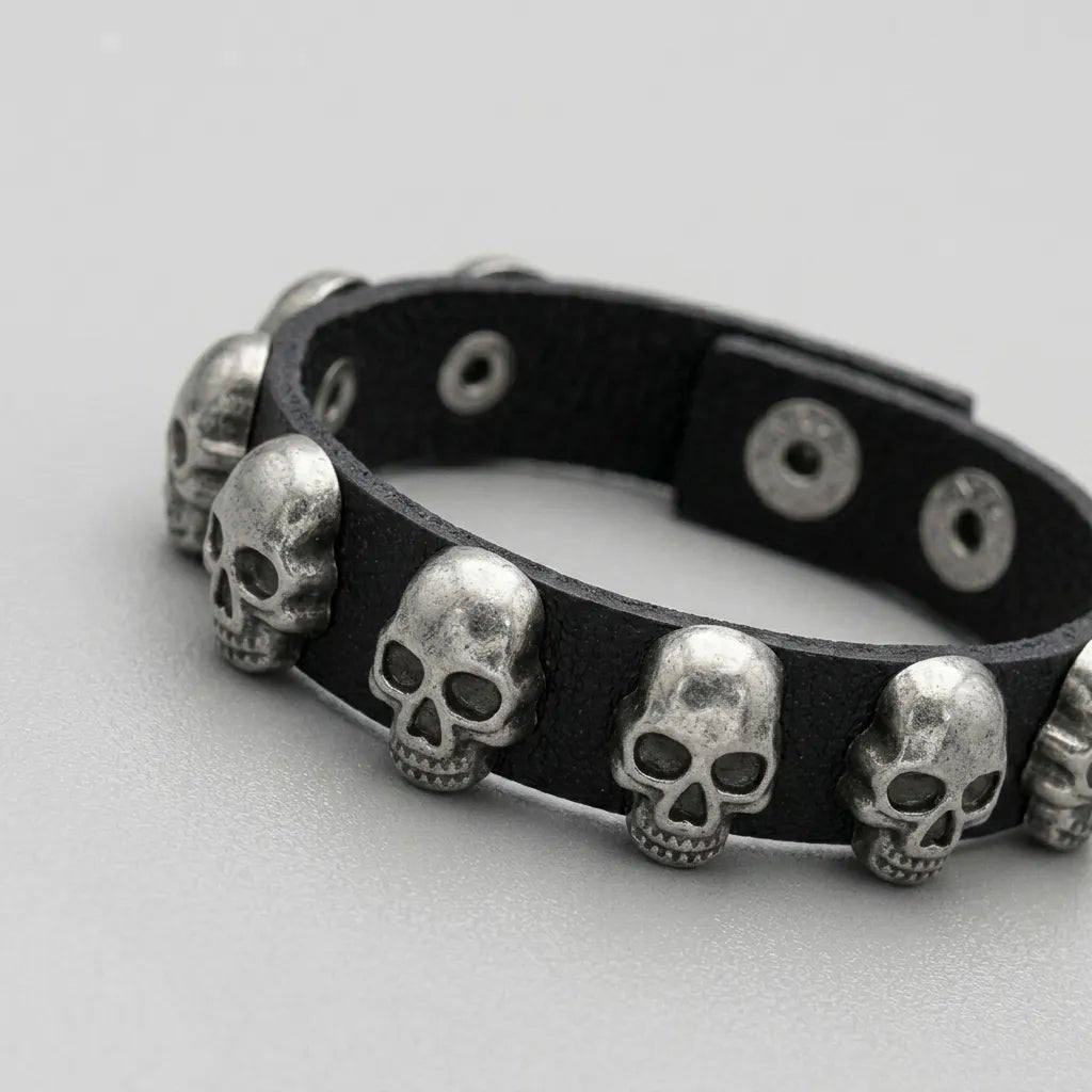 Legion of Skulls Leather Bracelet