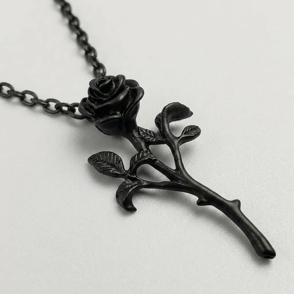 Eternal Black Rose Stem Necklace