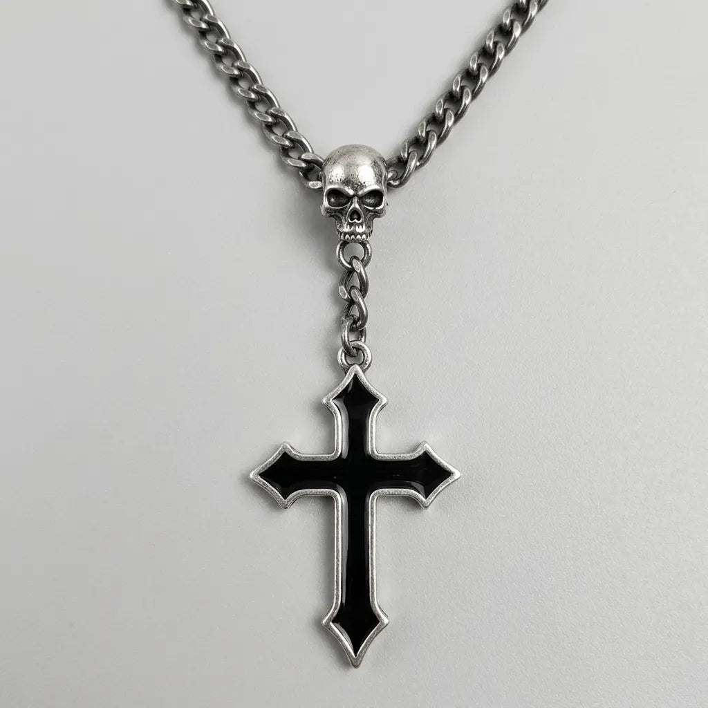 Reaper Skull Dark Cross Necklace