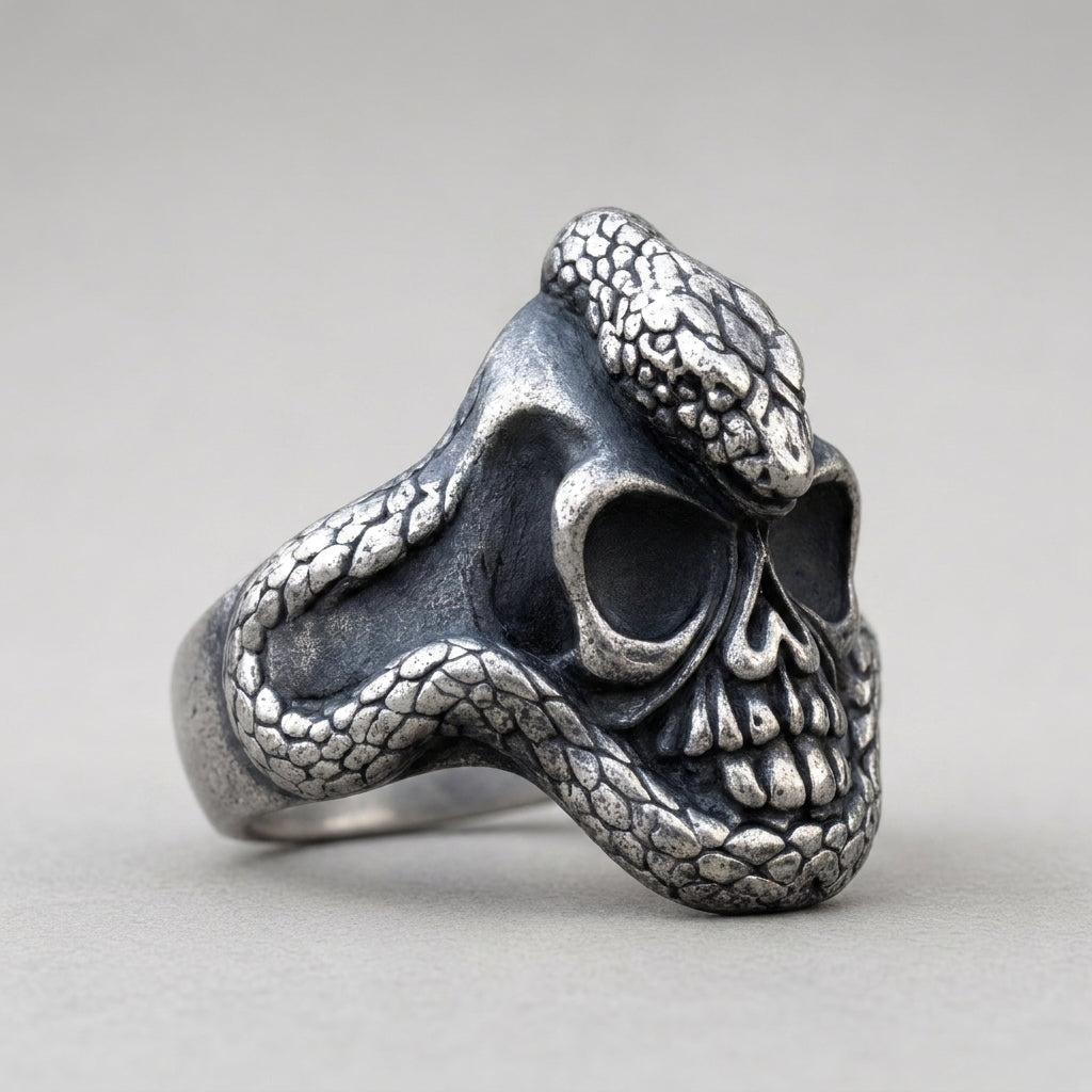 Serpent-Wrapped Skull Ring