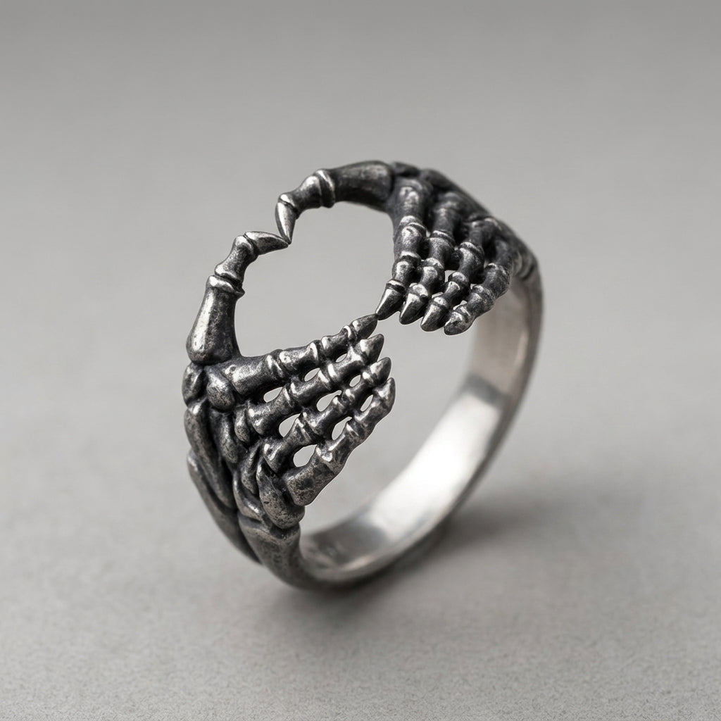 Skeleton Hands Heart Ring