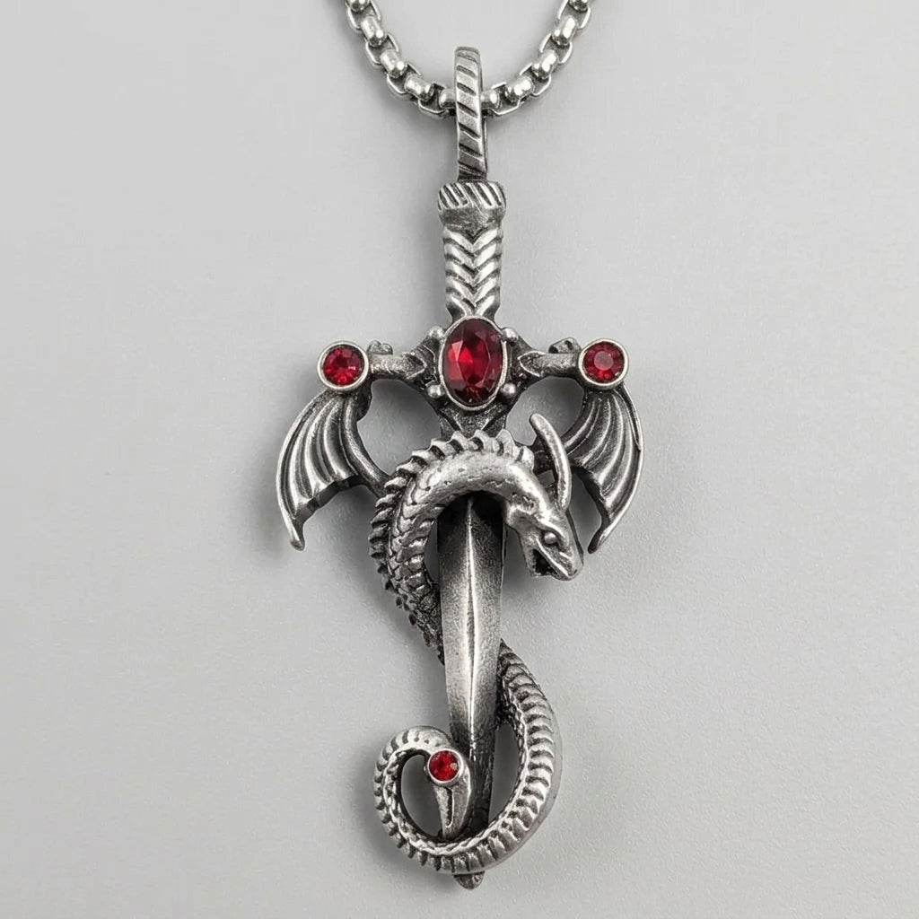 Cursed Serpent Wing Crimson Cross Necklace