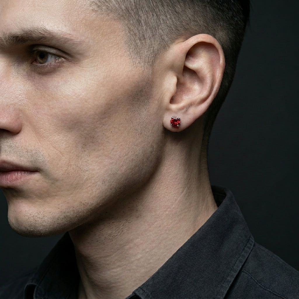 Gothic Red Crystal Round Stud Earrings