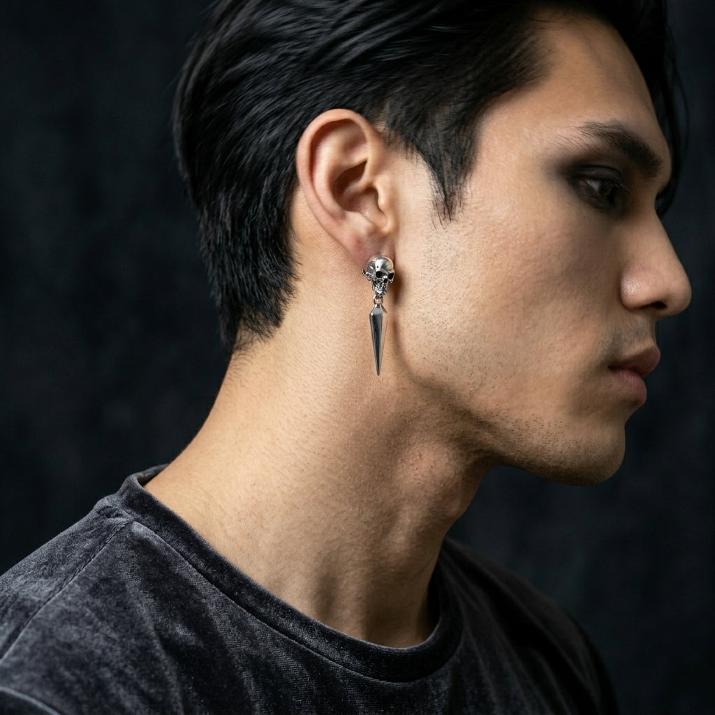 Gothic Skull Spike Drop Stud Earrings