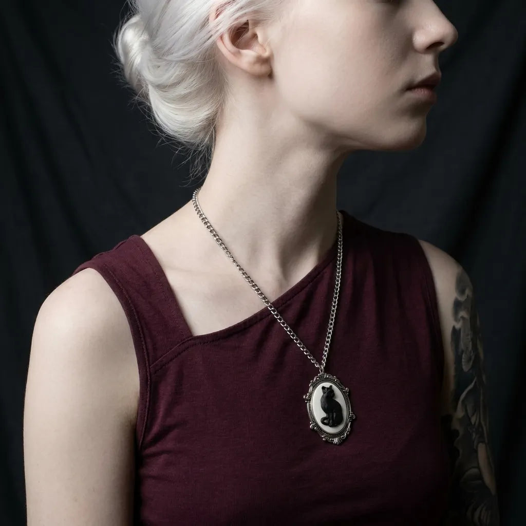 Midnight Cat Cameo Necklace