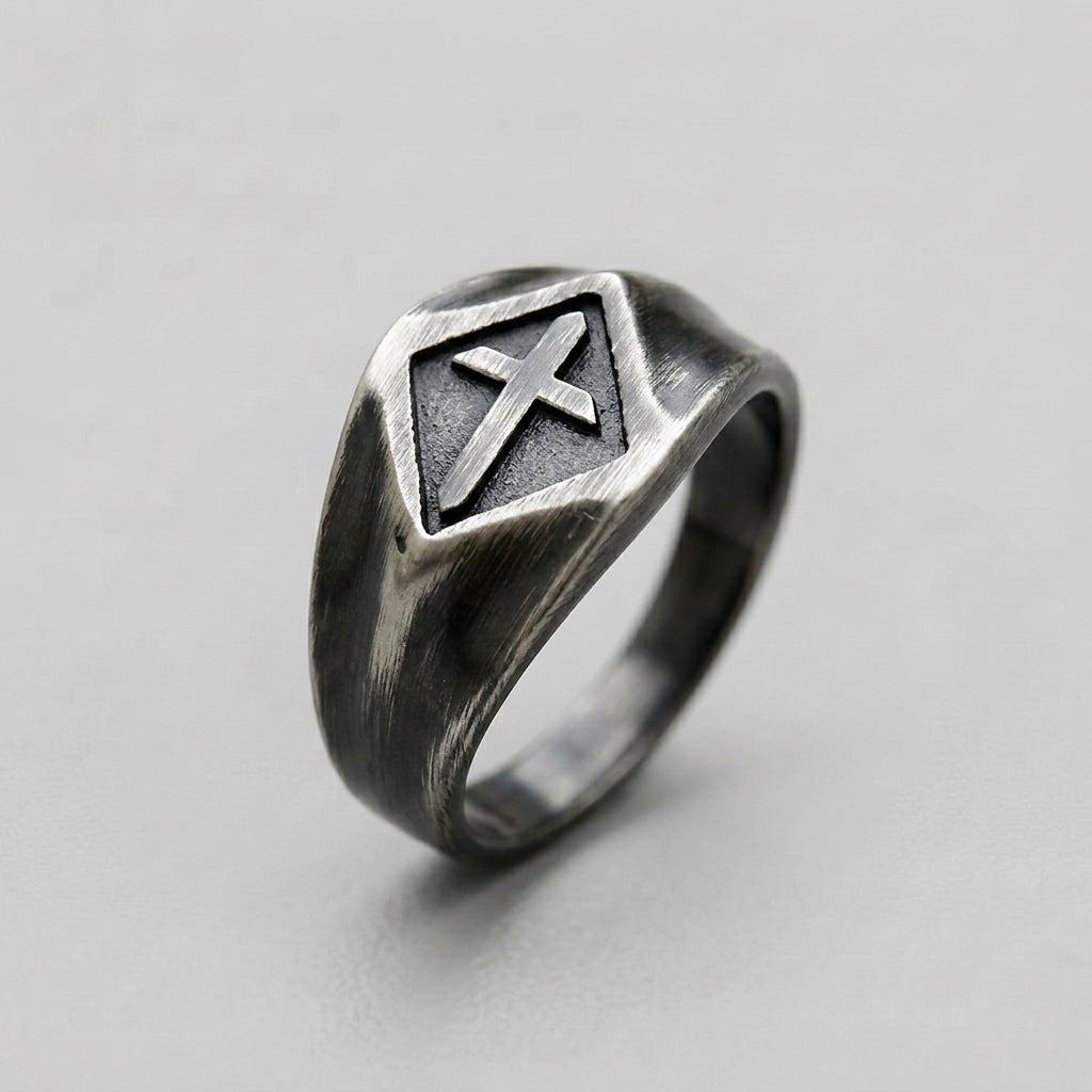 Brushed Cross Signet Ring