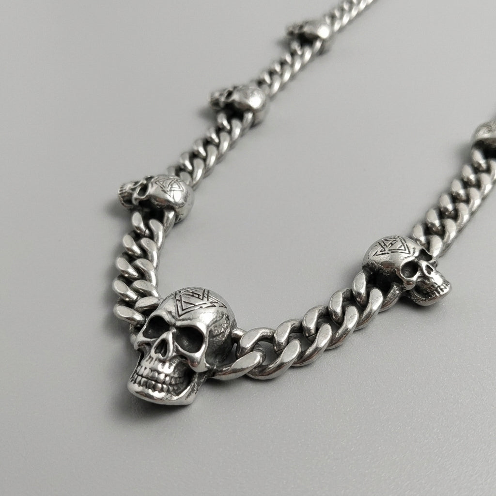 Multi-Skull Station Cuban Chain Necklace