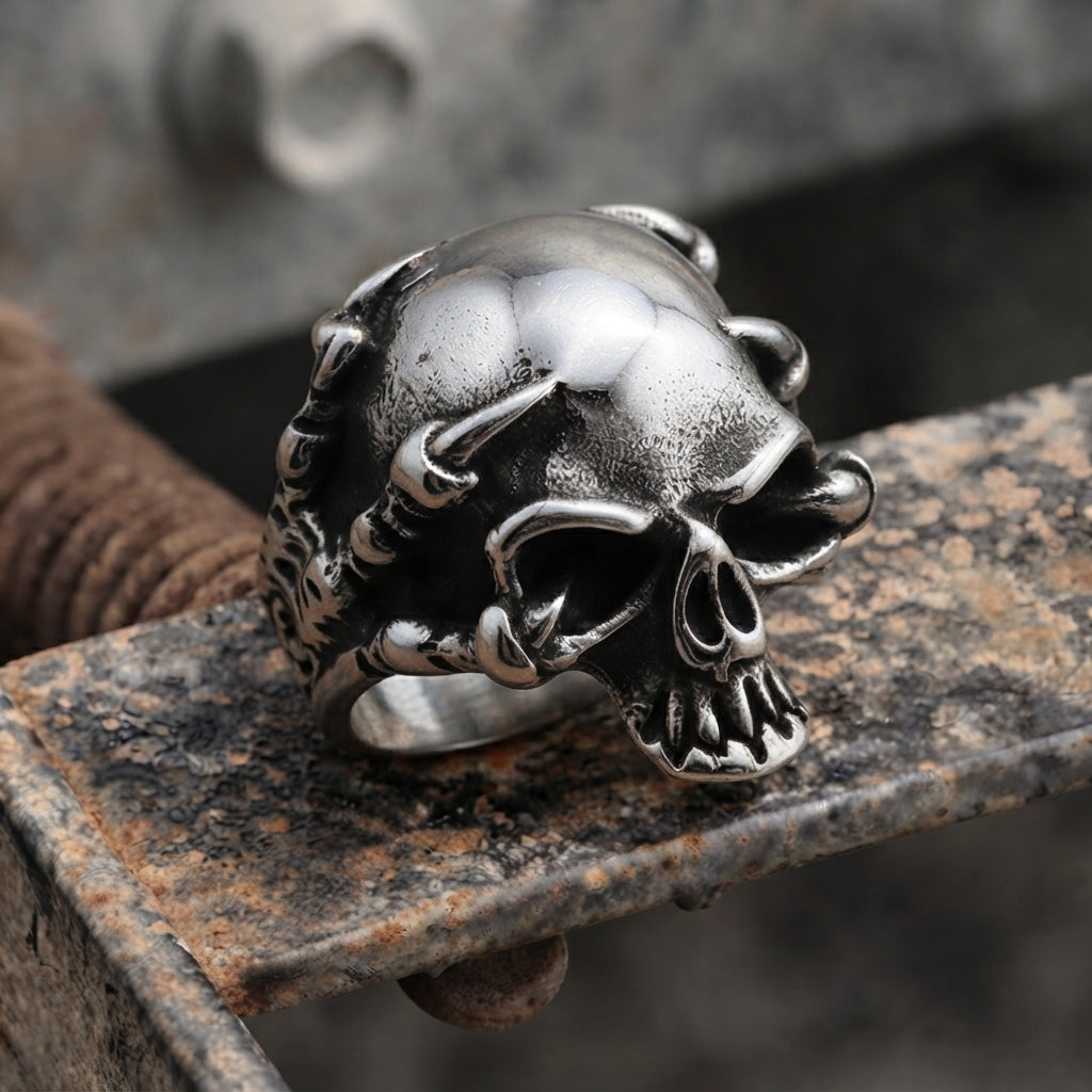 Skull Ring with Clawed Talon Accents