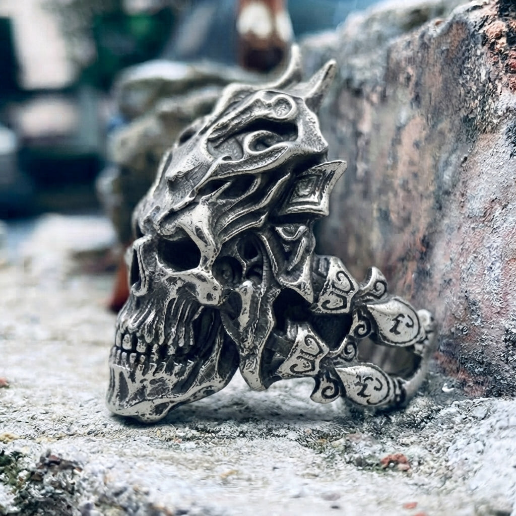 Horned Demon Skull Warrior Ring