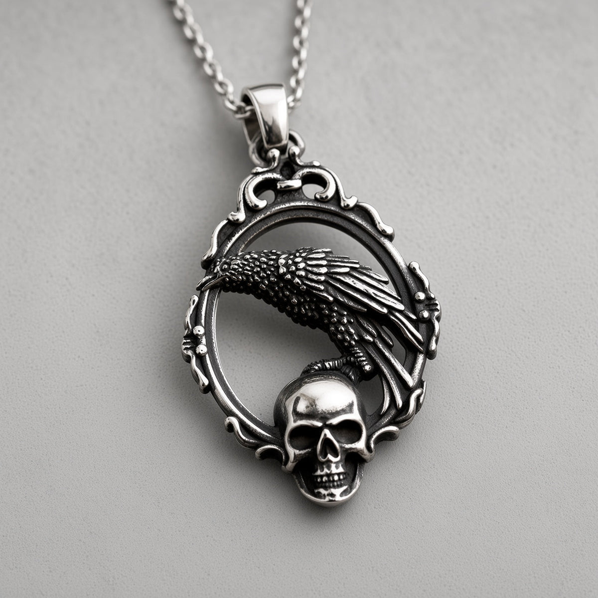 Raven & Skull Frame Necklace