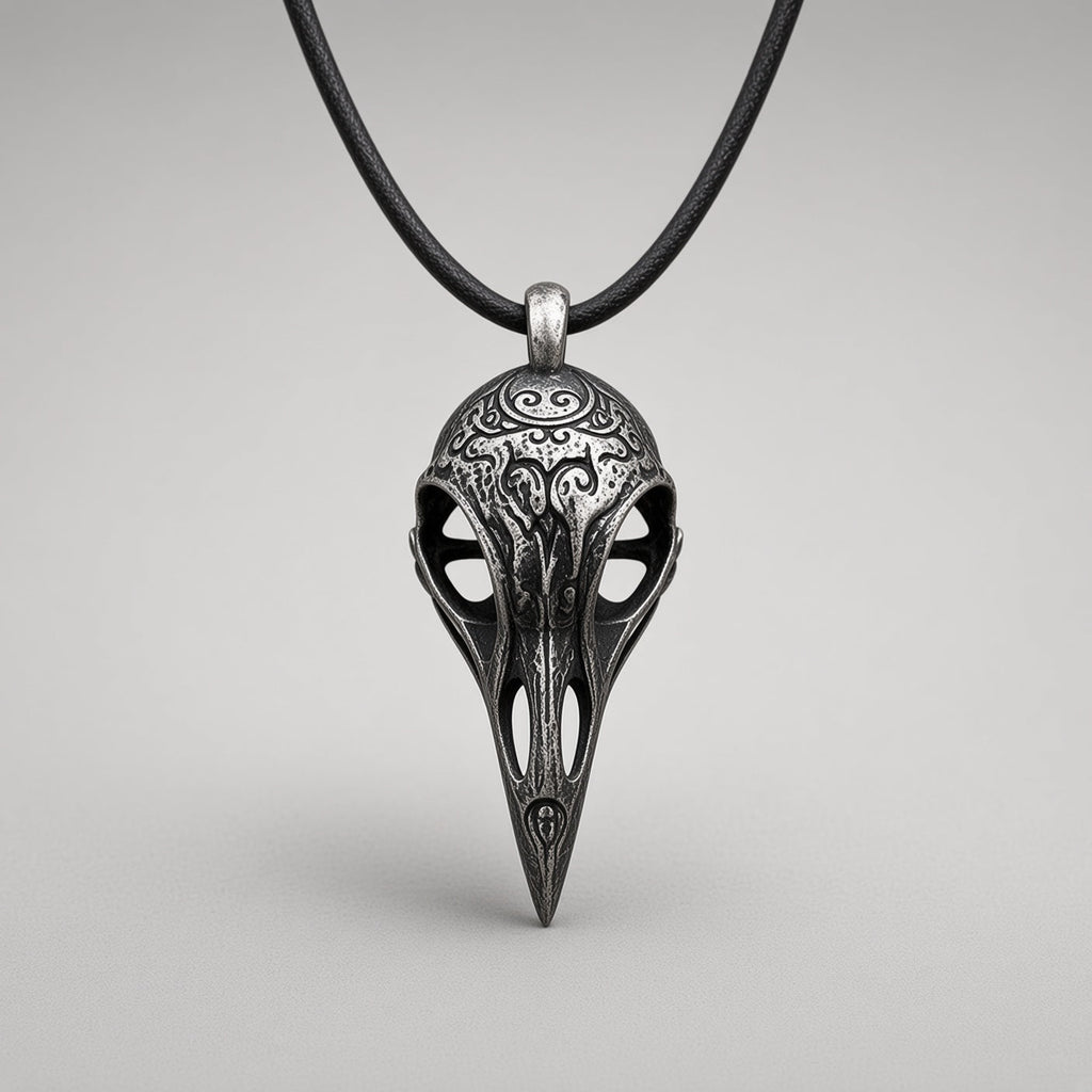 Carved Raven Skull Necklace