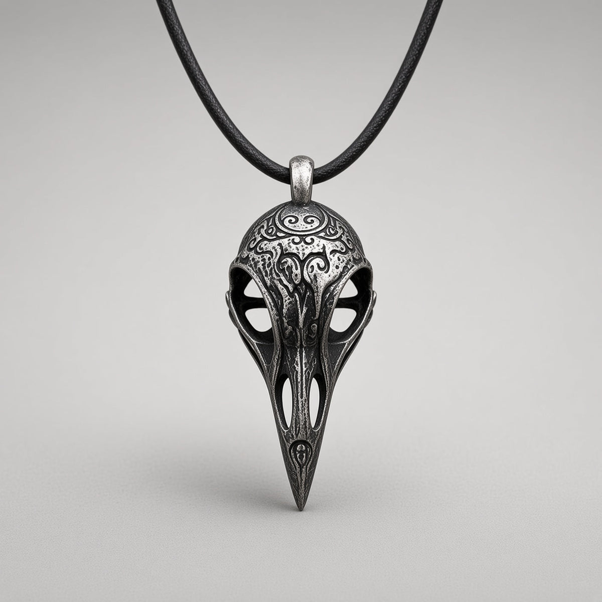 Carved Raven Skull Necklace
