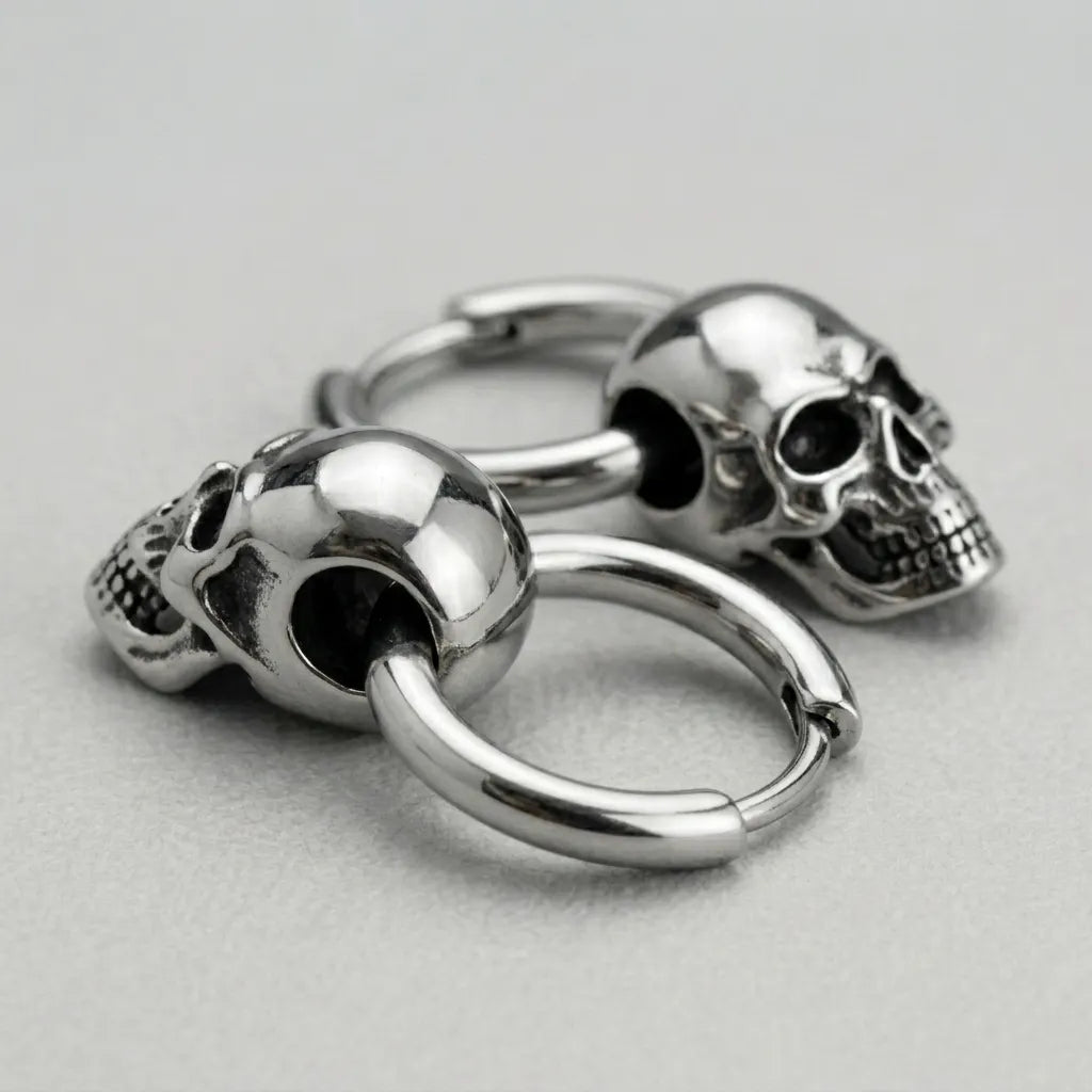 3D Skull Drop Huggie Hoop Earrings