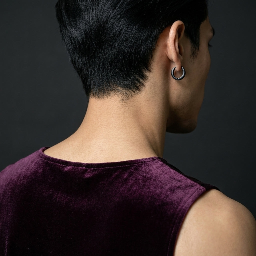 Black Stainless Steel Huggie Hoop Earrings