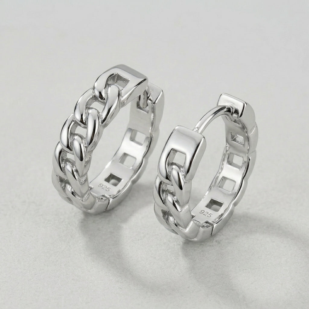Silver Chain Link Gothic Hoops Earrings