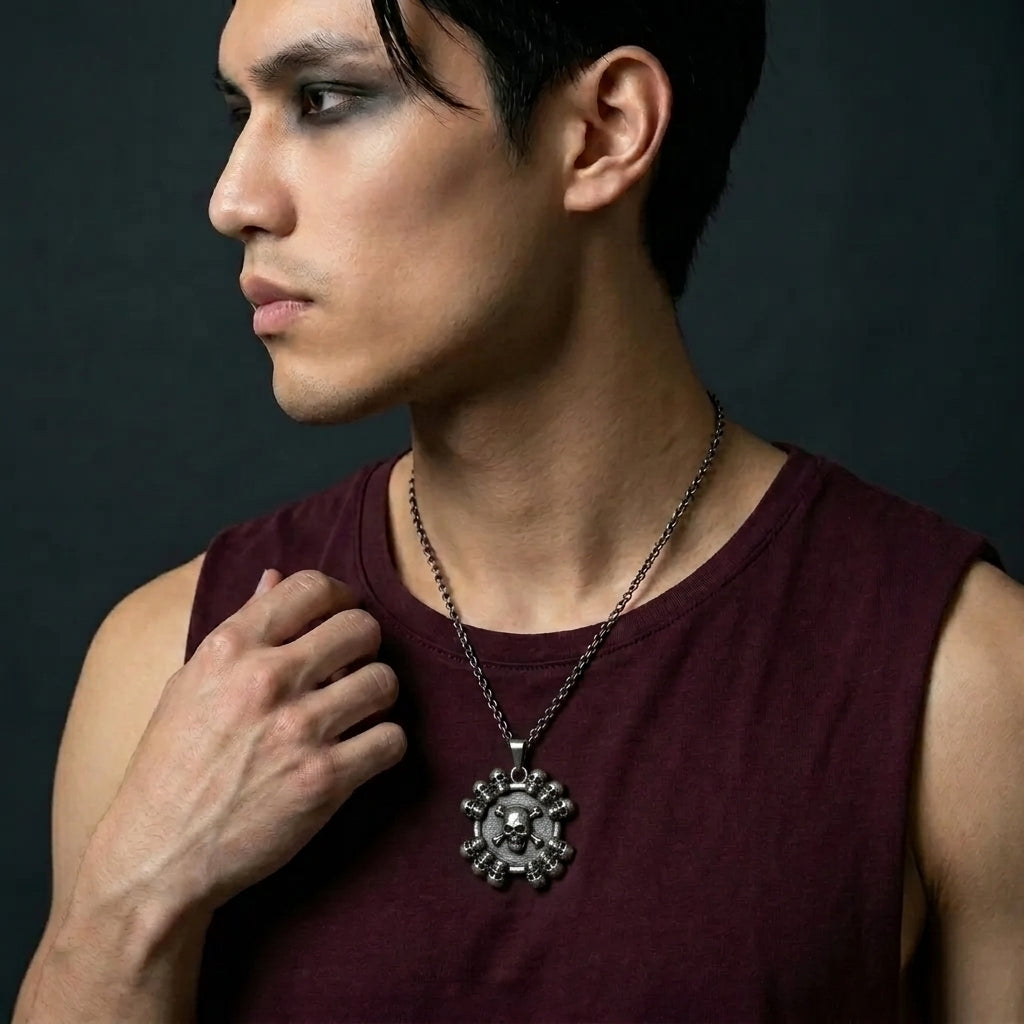 Skull and Crossbones Medallion Necklace