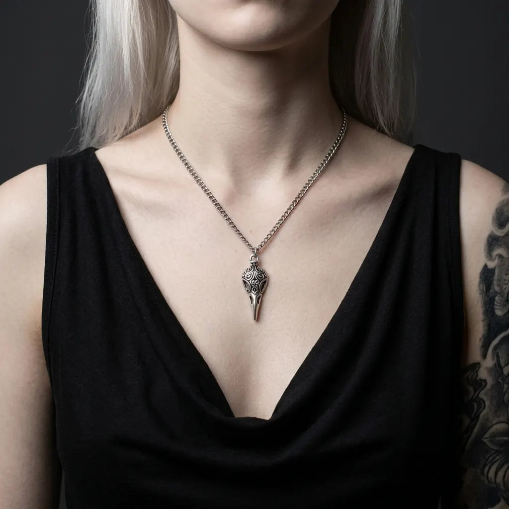 Filigree Crow Skull Gothic Pendant Necklace