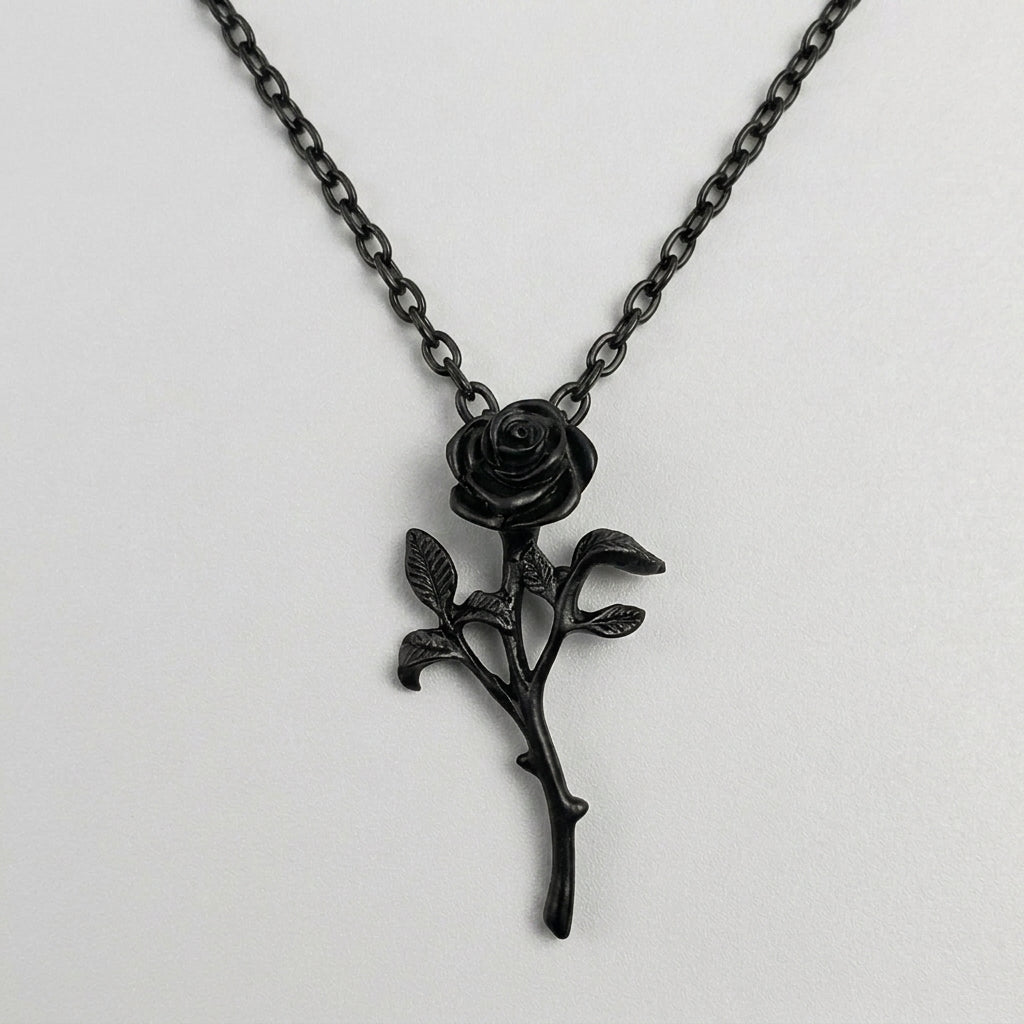 Eternal Black Rose Stem Necklace