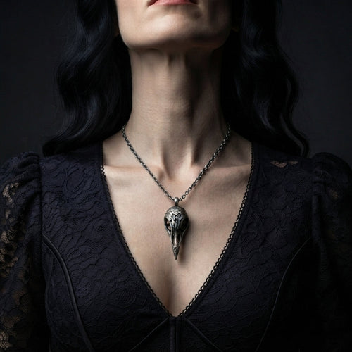 Carved Raven Skull Necklace
