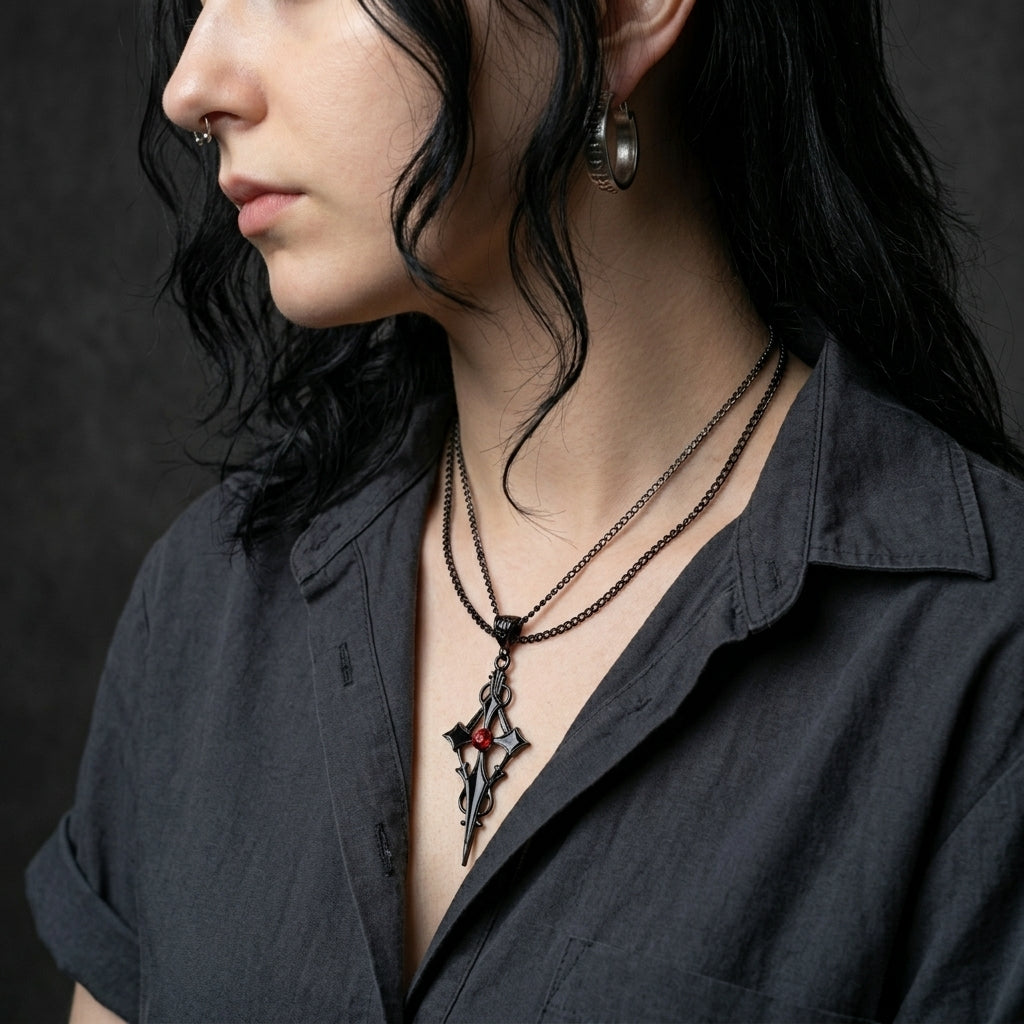 Crimson Stone Gothic Necklace