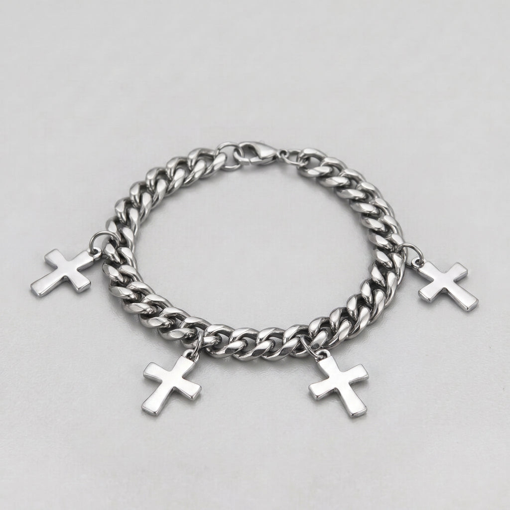 Trinity Cross Charm Layered Chain Bracelet