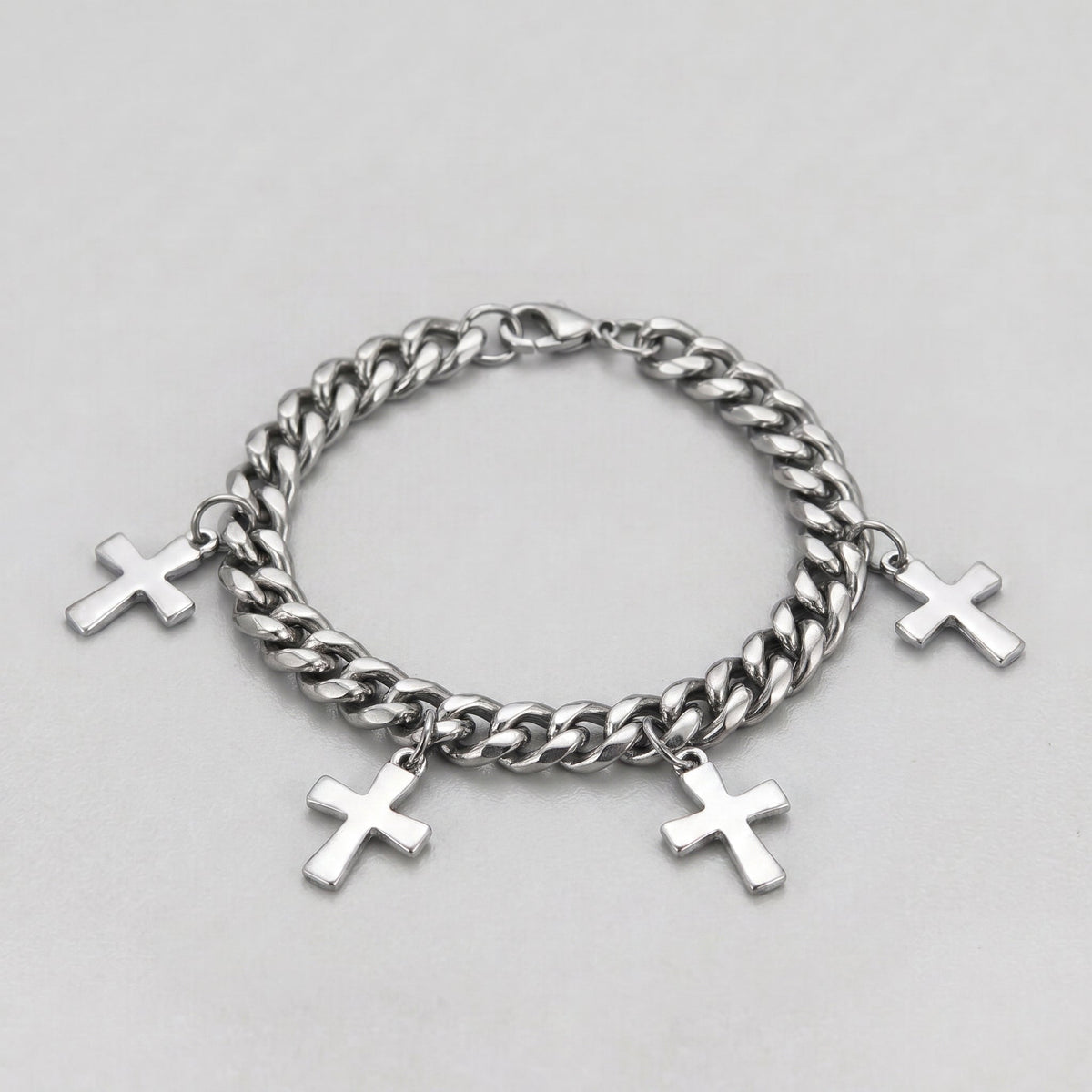 Trinity Cross Charm Layered Chain Bracelet