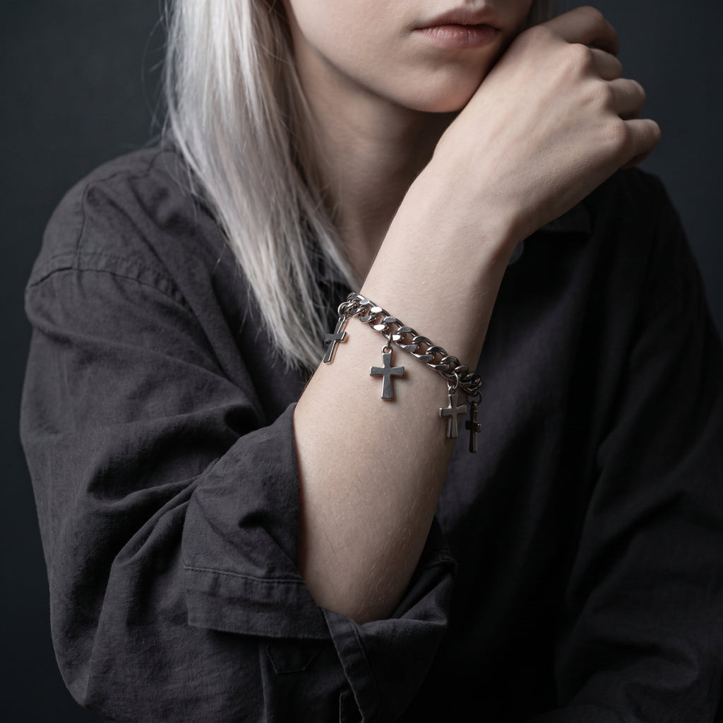 Trinity Cross Charm Layered Chain Bracelet