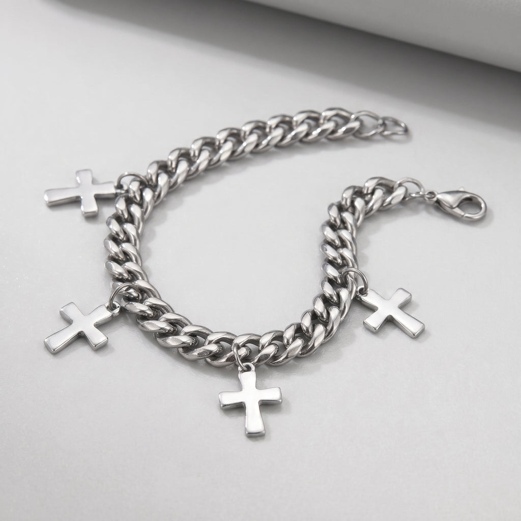 Trinity Cross Charm Layered Chain Bracelet