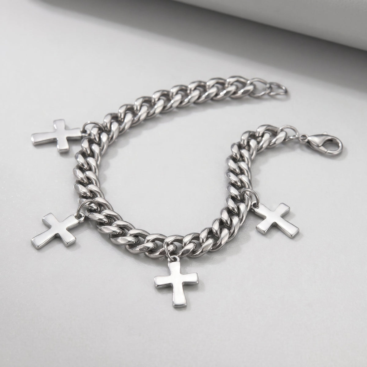 Trinity Cross Charm Layered Chain Bracelet