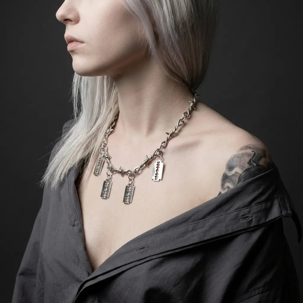 Razor Blade Barbed Wire Necklace