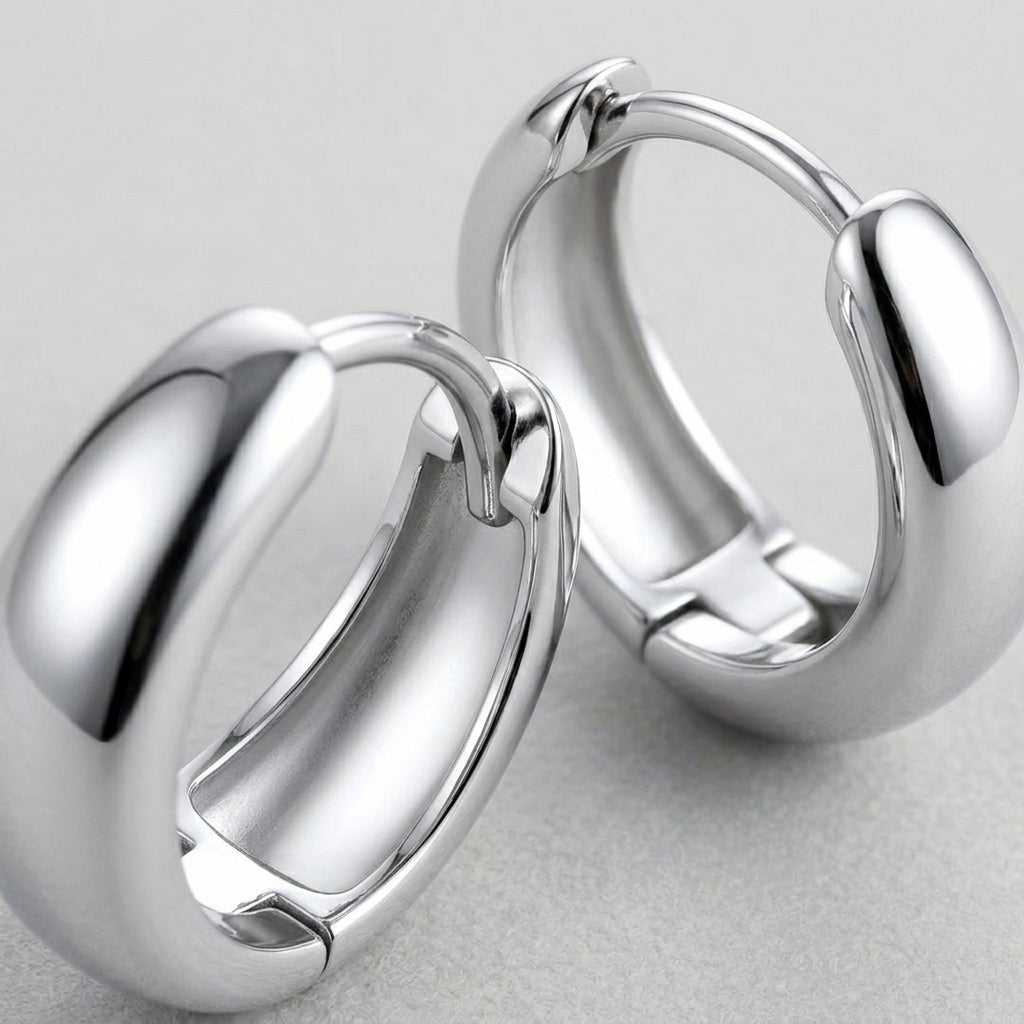 Silver Dome Huggie Earrings