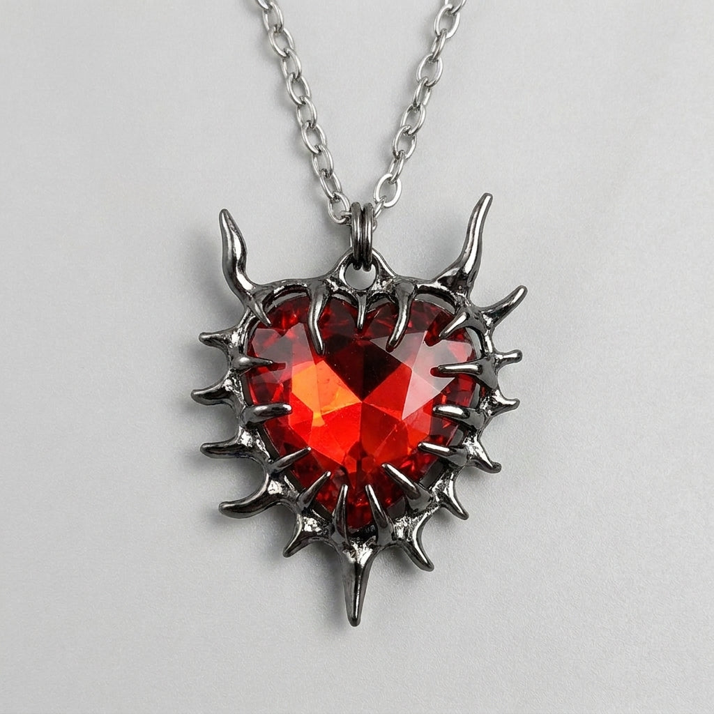 Gothic Heart Pendant Necklace Dark Thorn Heart Necklace