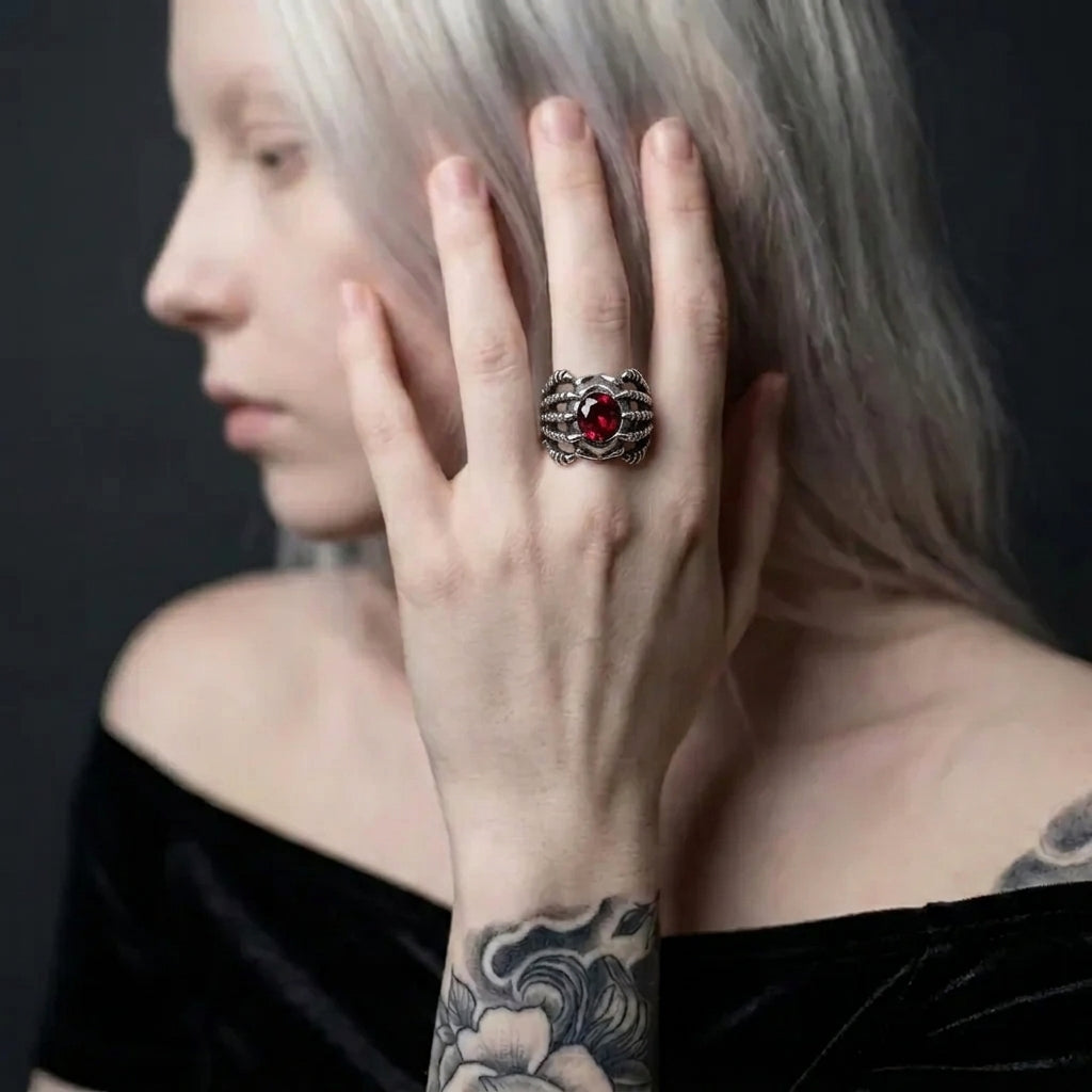 Dragon Claw Ring with Red Gemstone