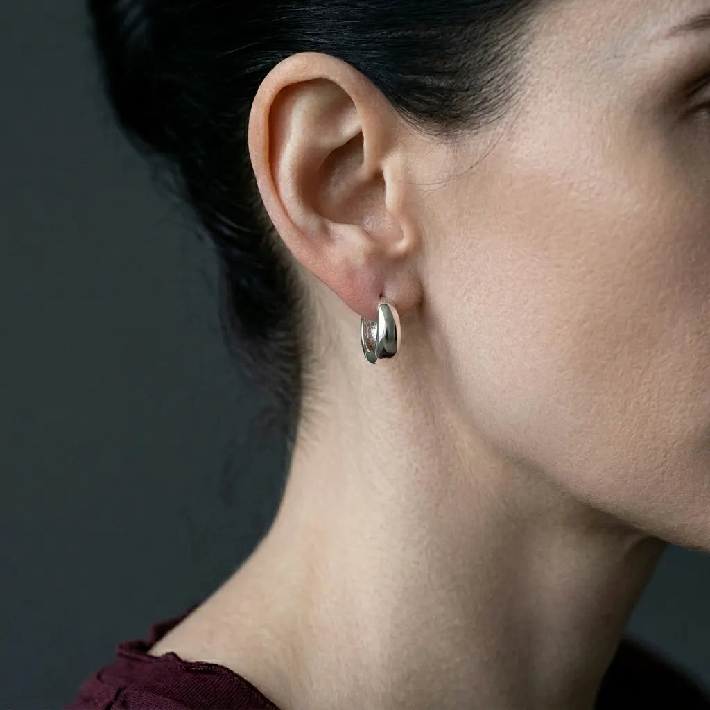 Silver Dome Huggie Earrings