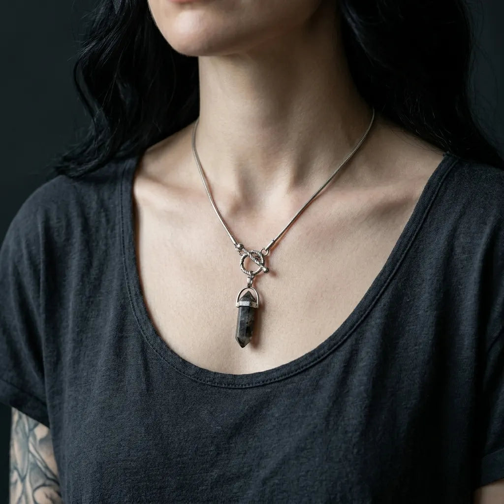 Serpentine Cipher Crystal Point Necklace