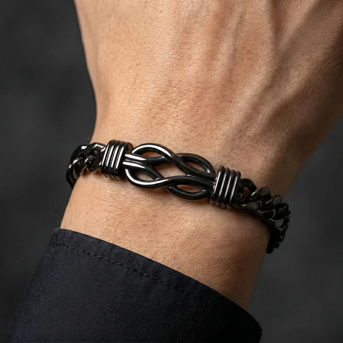 Black Stainless Steel Infinity Knot Cuban Link Bracelet