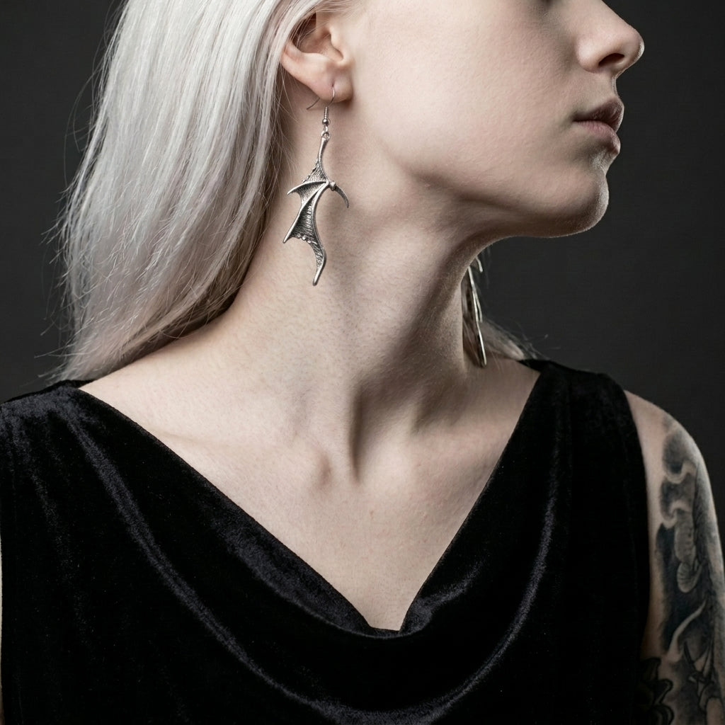 Midnight Dragon Talon Wing Drop Earrings