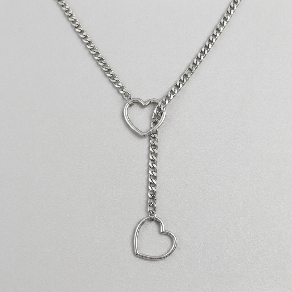 Double Open Heart Lariat Necklace