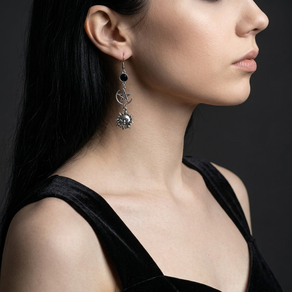 Mismatched Sun Moon Star Earrings