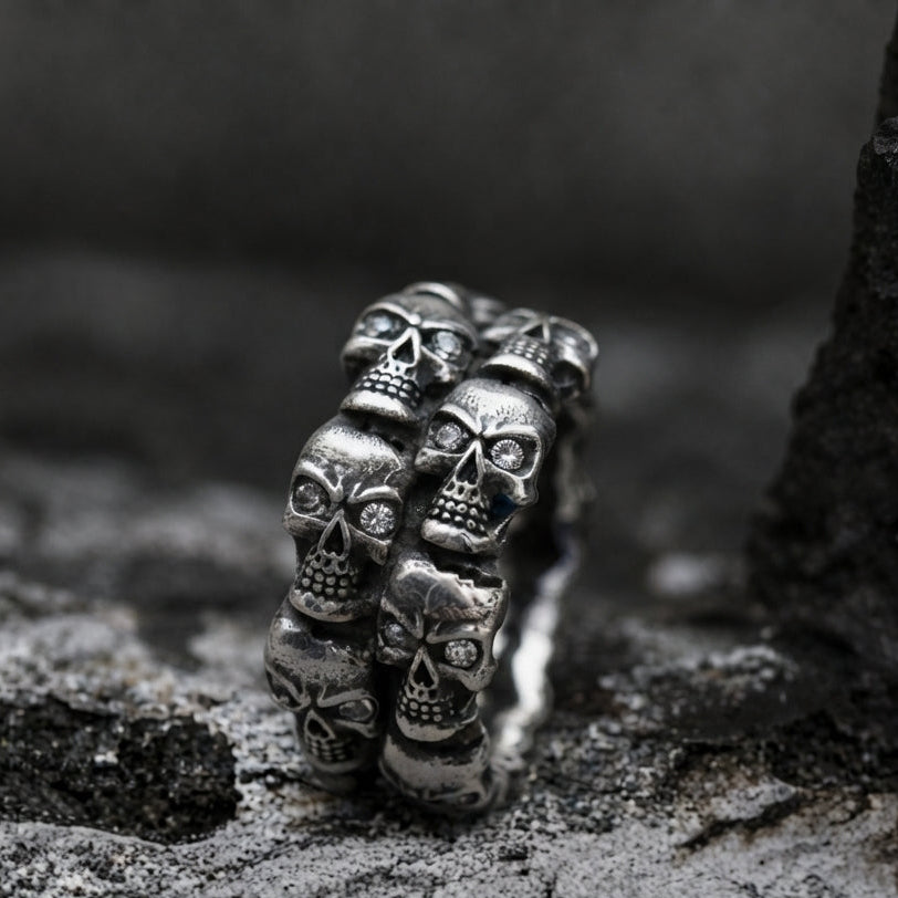 Skull Inlaid Gemstone Ring