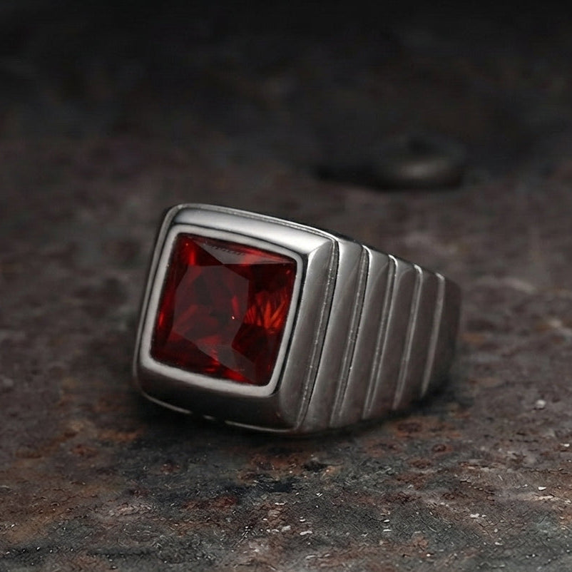 Dark Red Ruby Silver Ring
