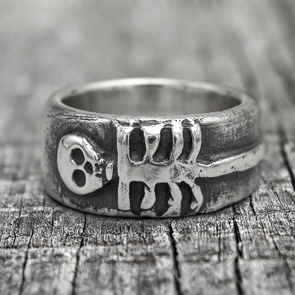 Skull & Spine Skeleton Band Ring