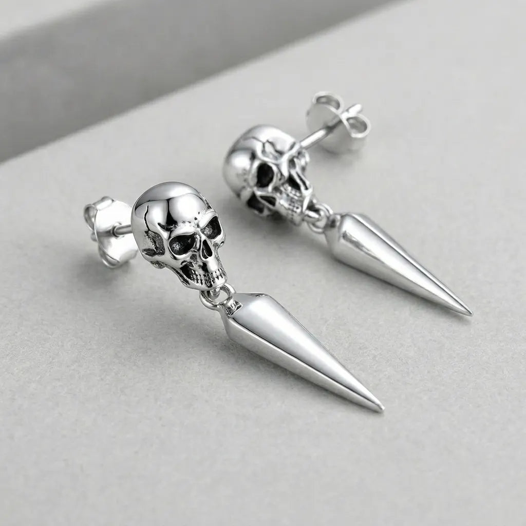 Gothic Skull Spike Drop Stud Earrings