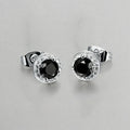 Black Diamond Halo Stud Earrings in Sterling Silver